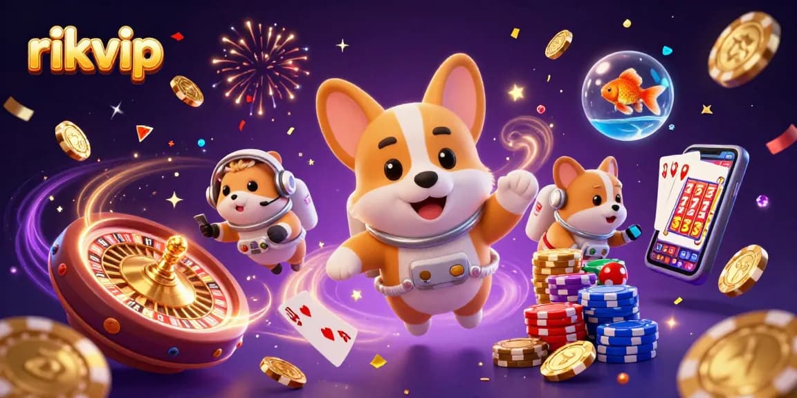 Experience the thrill of rikvip with a cartoon astronaut corgi in a space casino filled with games.