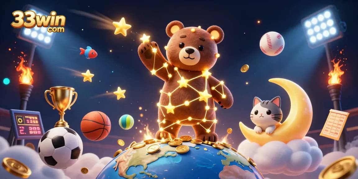 Experience thrilling action with 33win com featuring a dynamic casino scene filled with glowing sports elements.