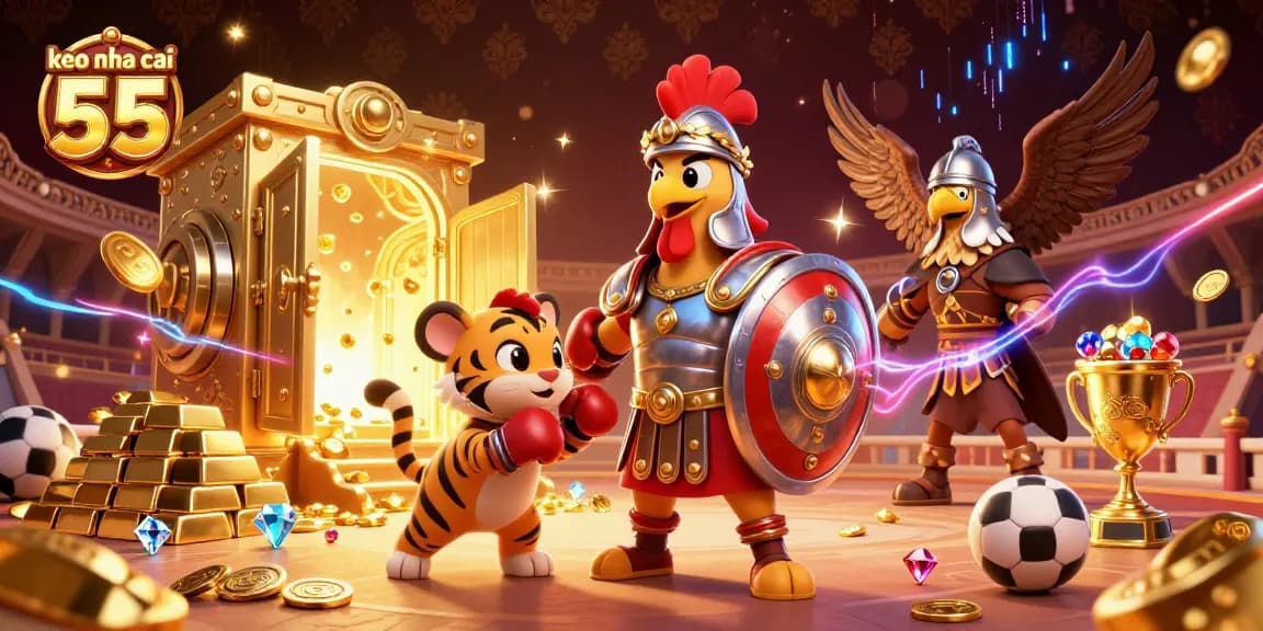 Engage with keo nha cai 55 as you enjoy sports betting richly illustrated with treasures and vibrant characters.