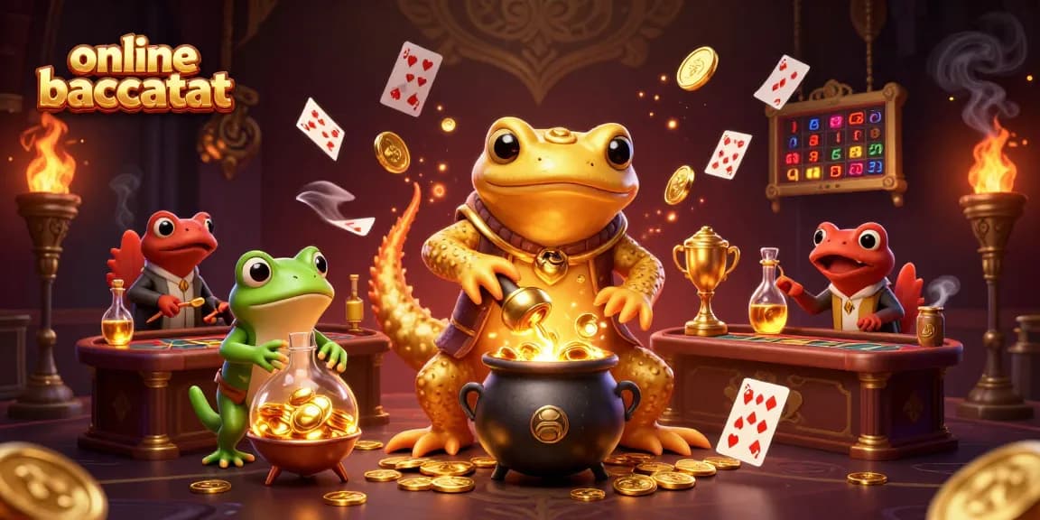 Engage in online baccarat action with a magical alchemist and gold-crafting elements.