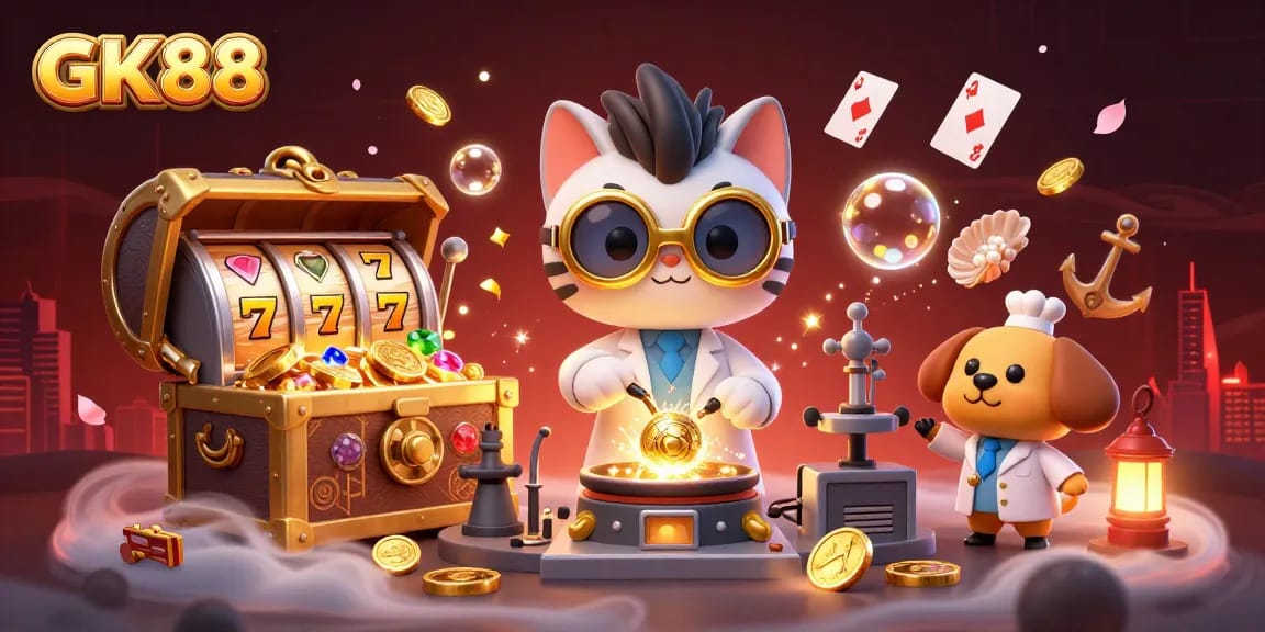GK88 offers players thrilling rewards with engaging casino elements and colorful gold coins.