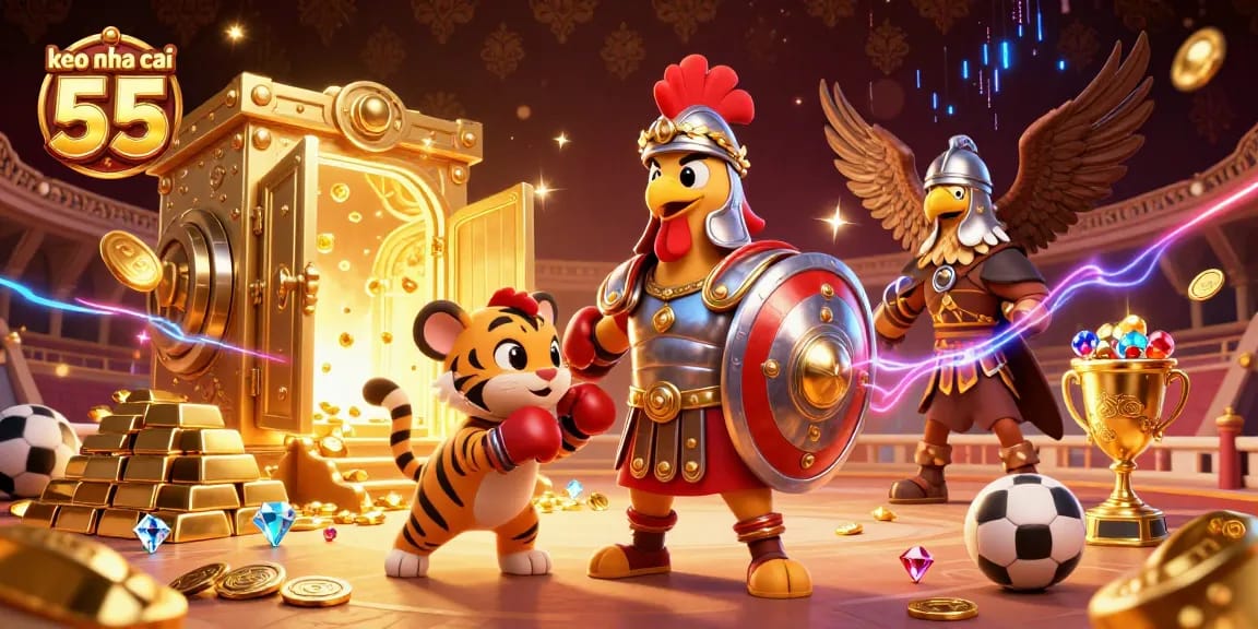 Engage with keo nha cai 55 as you enjoy sports betting richly illustrated with treasures and vibrant characters.
