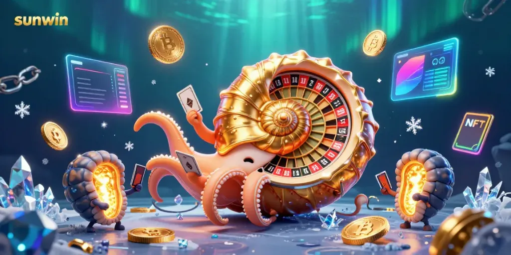 Experience thrilling bets with Sunwin's vibrant casino world featuring a giant nautilus roulette.