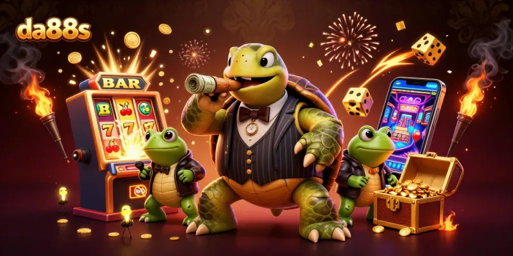 Experience da88s excitement with a massive turtle mobster and immersive casino elements.