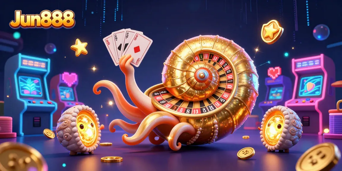 Experience thrilling gaming at Jun888 with a vibrant 3D casino scene full of excitement.