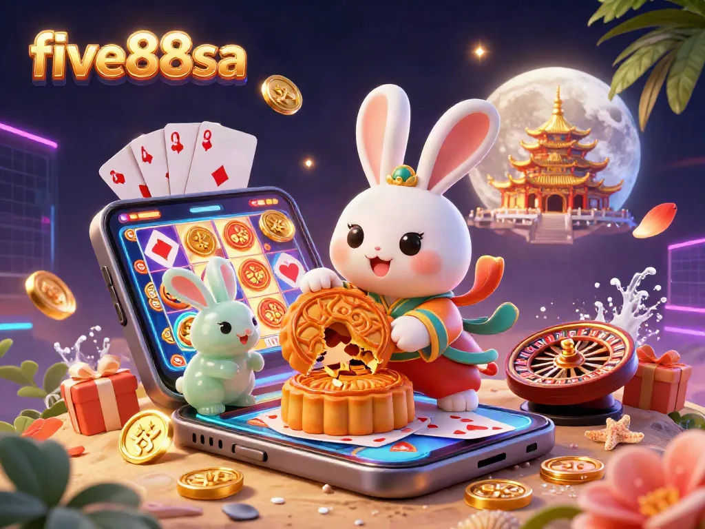 Engage with exciting gambling elements at five88sa with festive moon rabbit characters and slot games.