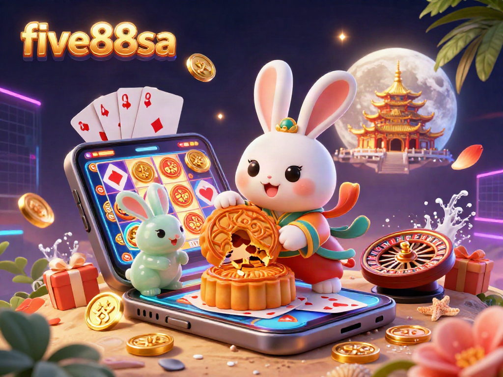 Engage with exciting gambling elements at five88sa with festive moon rabbit characters and slot games.