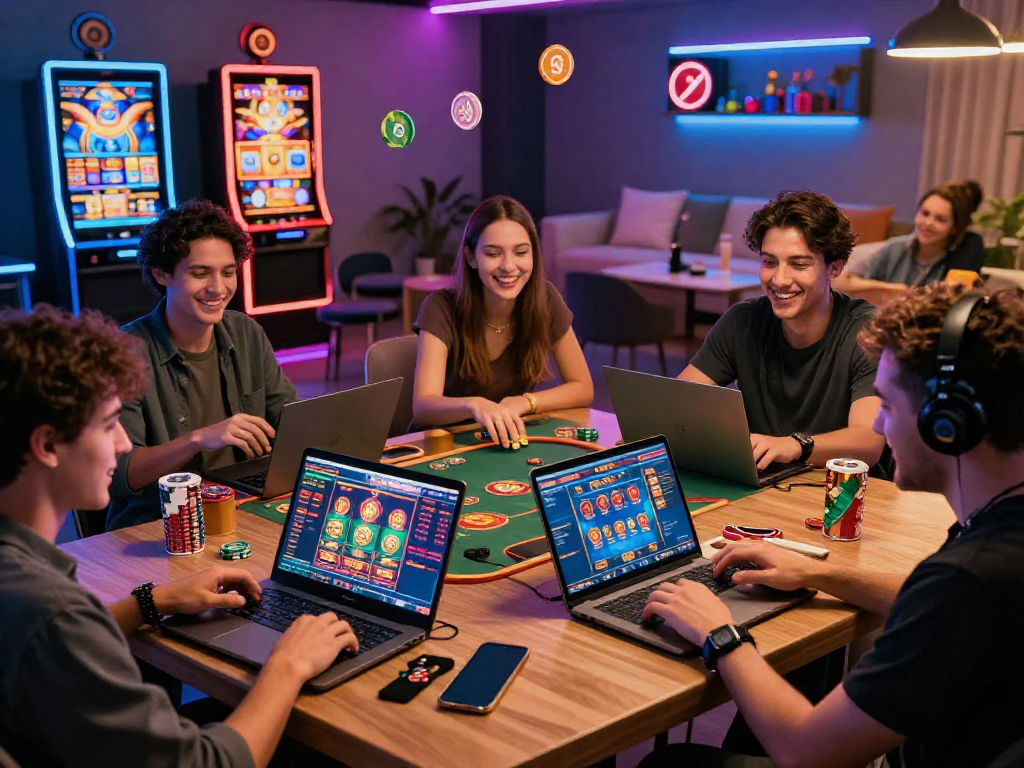 Enjoying crypto casino games online with friends in a vibrant virtual setting, showcasing excitement and digital engagement.