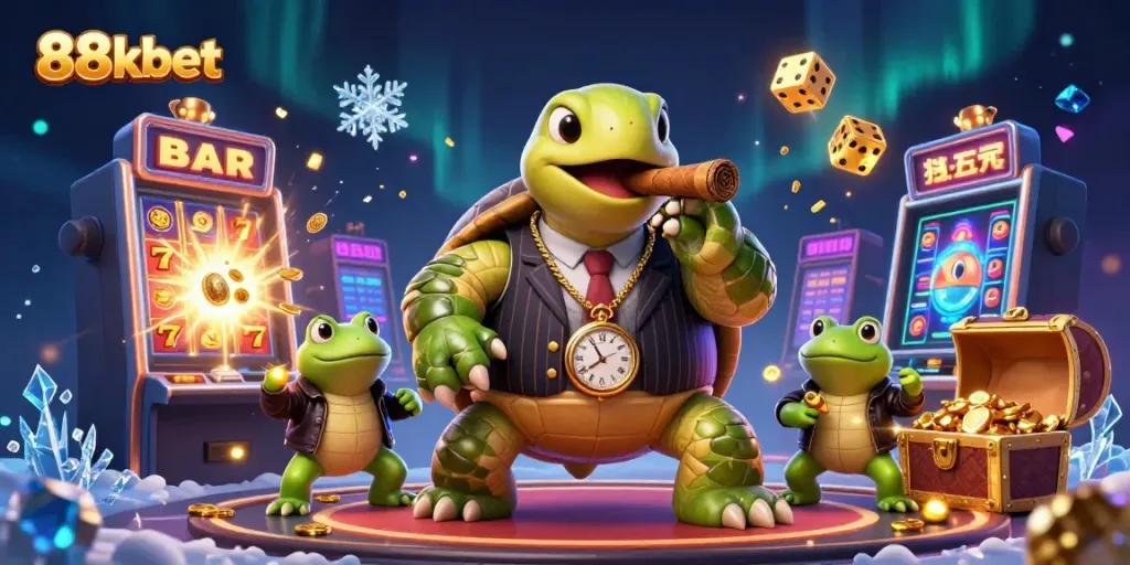 Experience thrilling gaming action with 88kbet's dynamic casino scene and characters.
